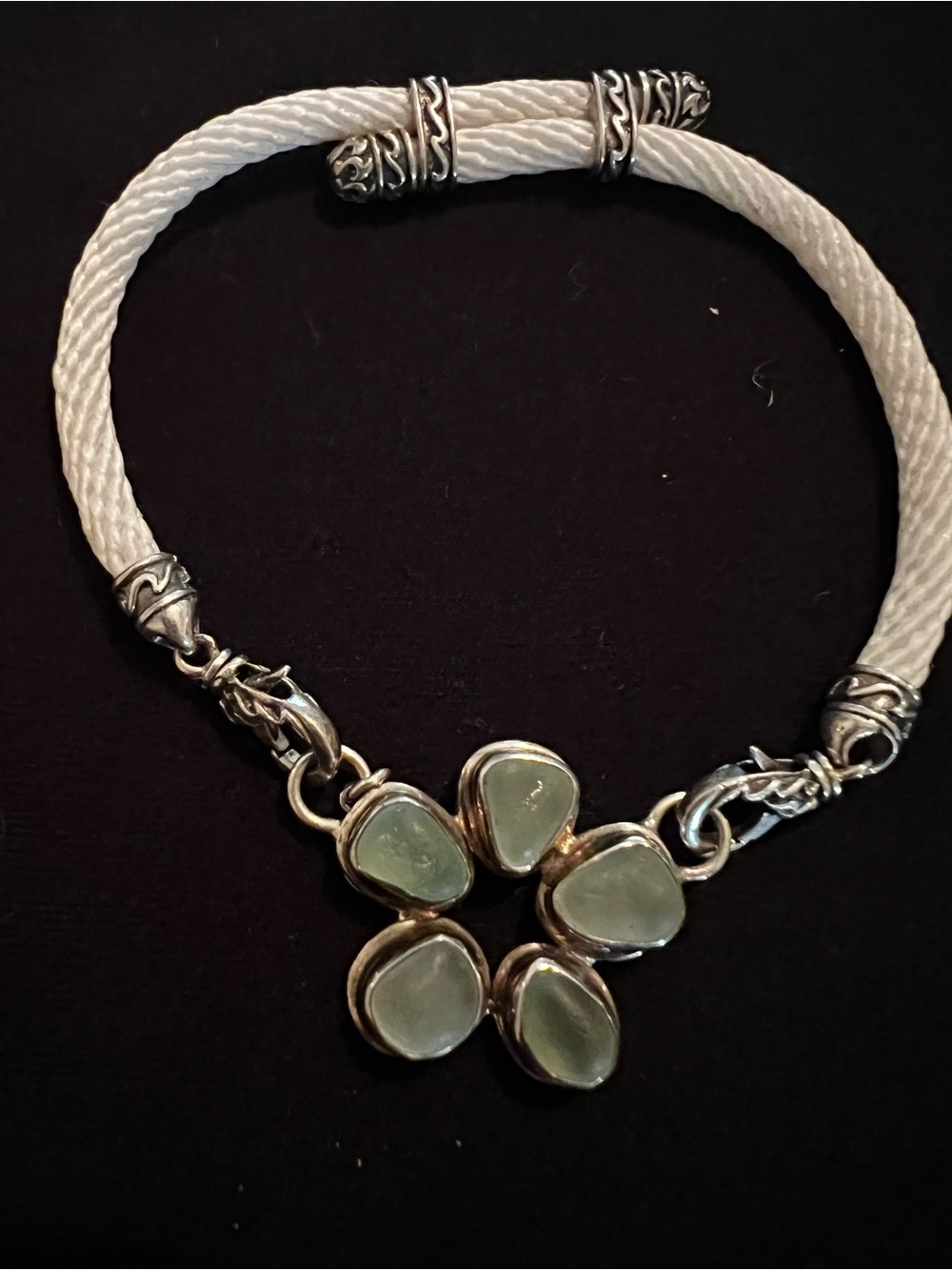 Ocean Soul Handcrafted Sea Glass Flower 925 Bracelet